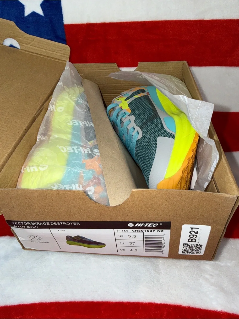 Hi-Tec Boys 5.5 or Girls 7 Gray Blue Neon Yellow Athletic Basketball Sneakers